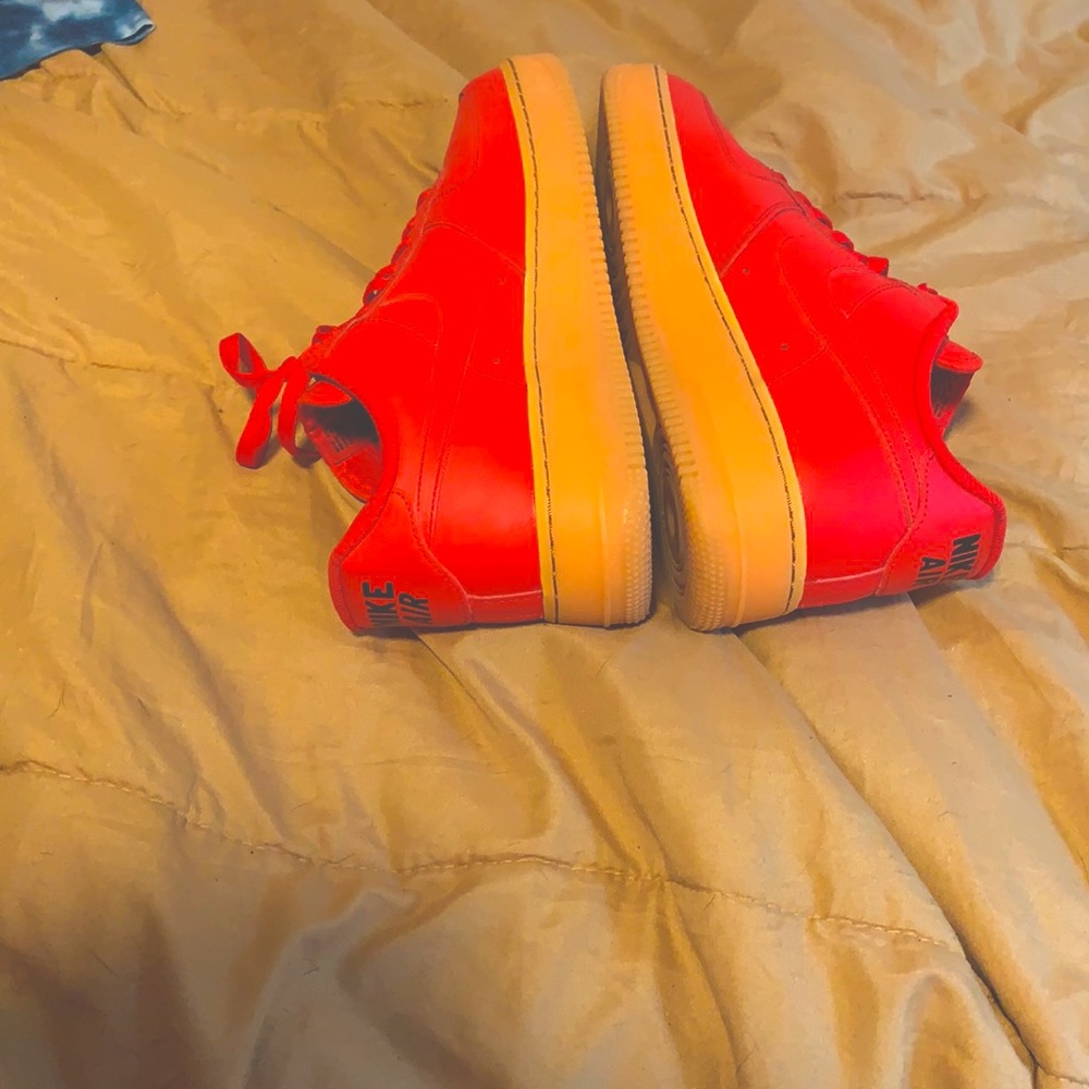 Nike by you Air Force ones all red gum bottoms af1